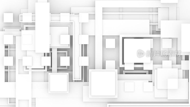 3d几何块室内建筑师白色背景的3d插图。