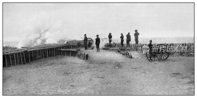 古董黑白照片:美国炮兵，Cavite，菲律宾