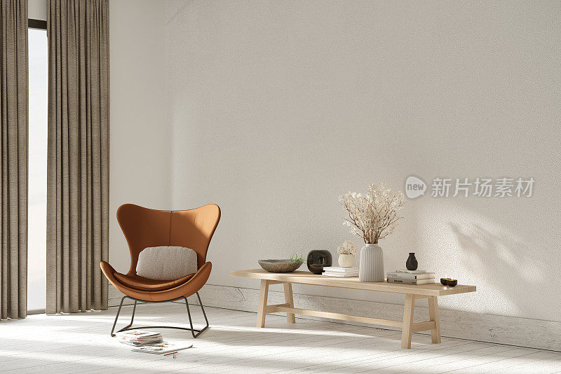 客厅里的现代橙色扶手椅