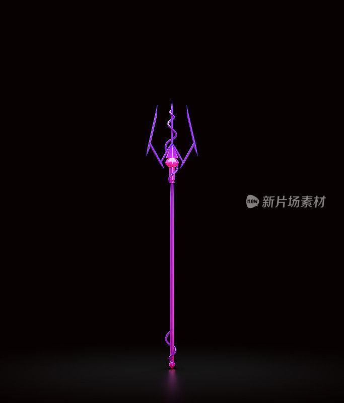 粉色和紫色的魔杖。巫师杖和巫师杖。梦幻游戏资产，3d渲染