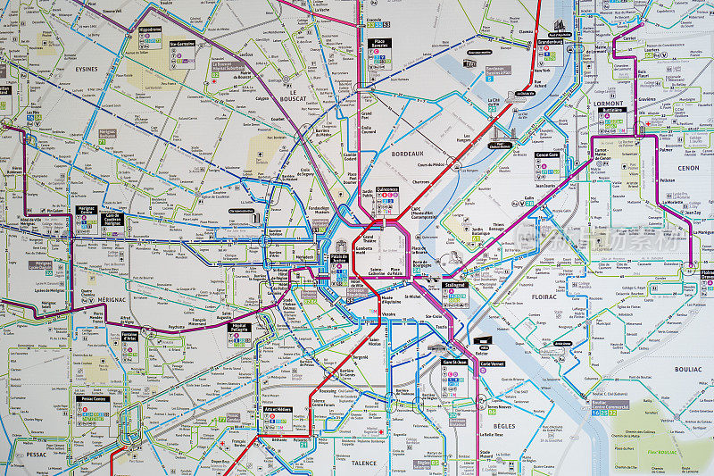 法国波尔多的地铁和有轨电车信息路线图