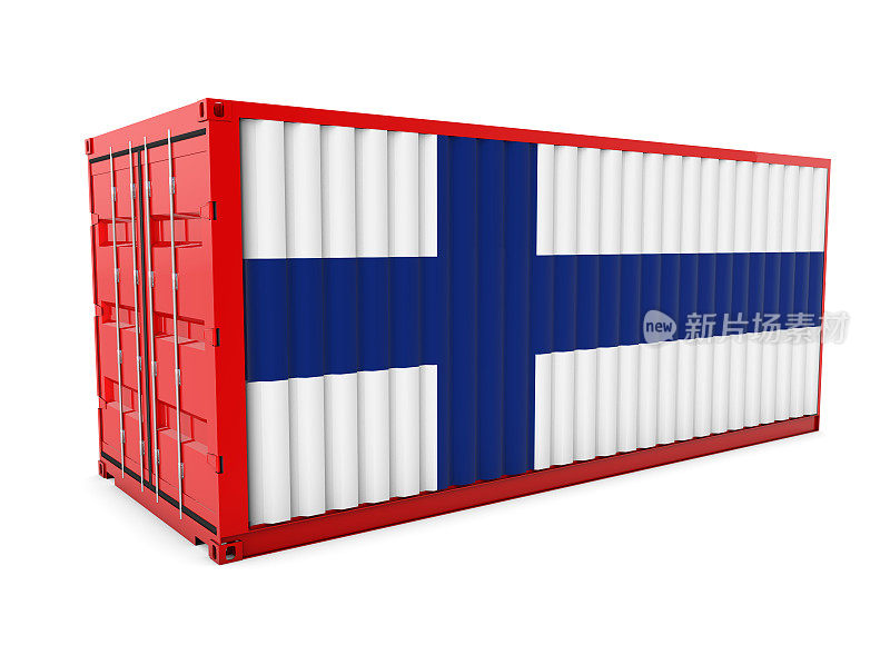 3d渲染的航运货物集装箱与芬兰国旗