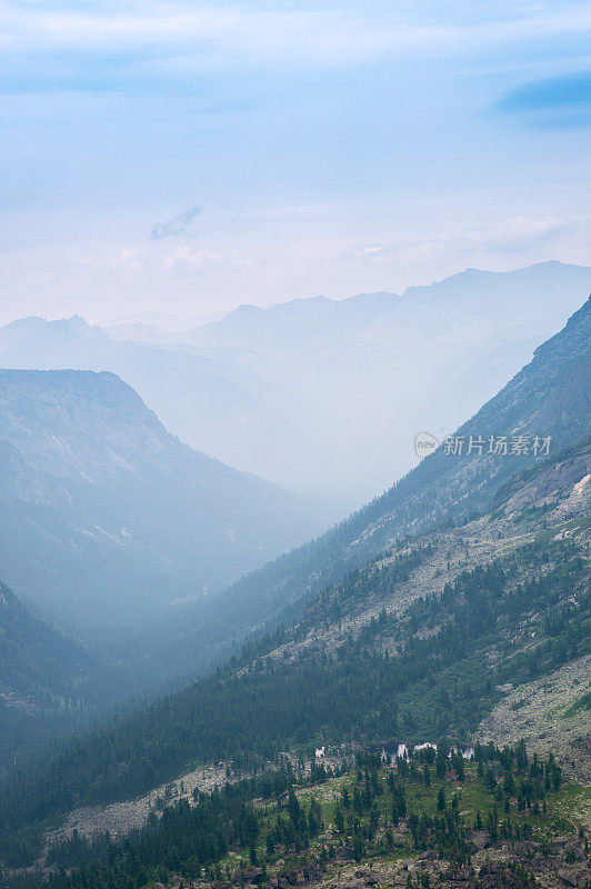 针叶林。西伯利亚。山的风景。