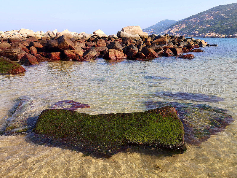 香港南丫岛榕树下泳滩的透明海水