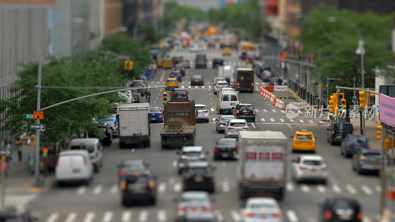 纽约交通与玩具模糊效果。