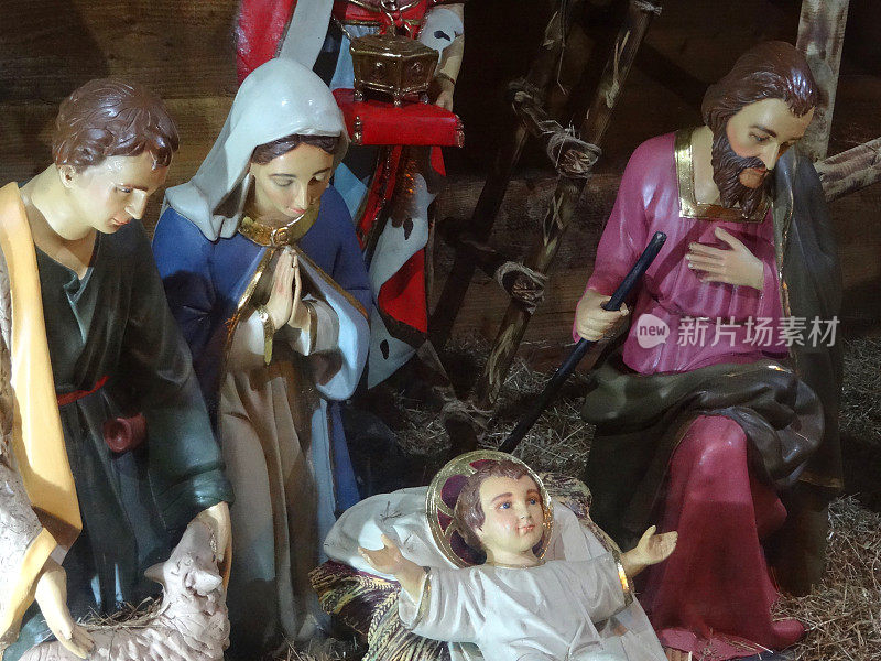 圣母玛利亚，约瑟夫，婴儿耶稣在圣诞节的场景