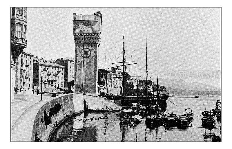 意大利古董点印照片:利古里亚，萨沃纳码头