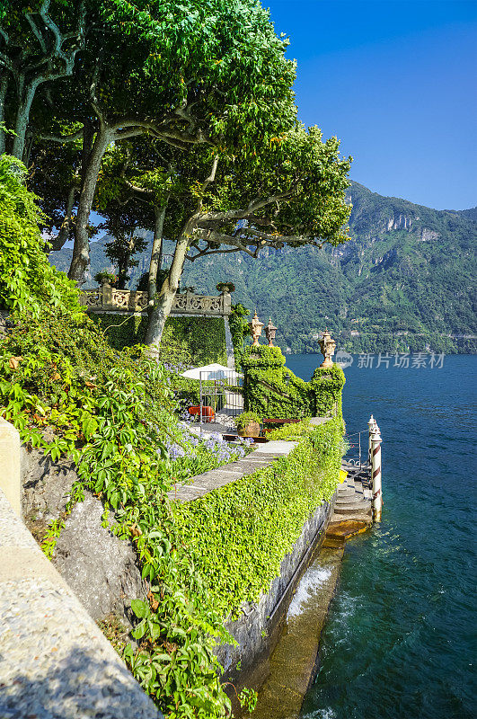 科莫湖，伦巴第，意大利，老阳台，花园，对着湖景