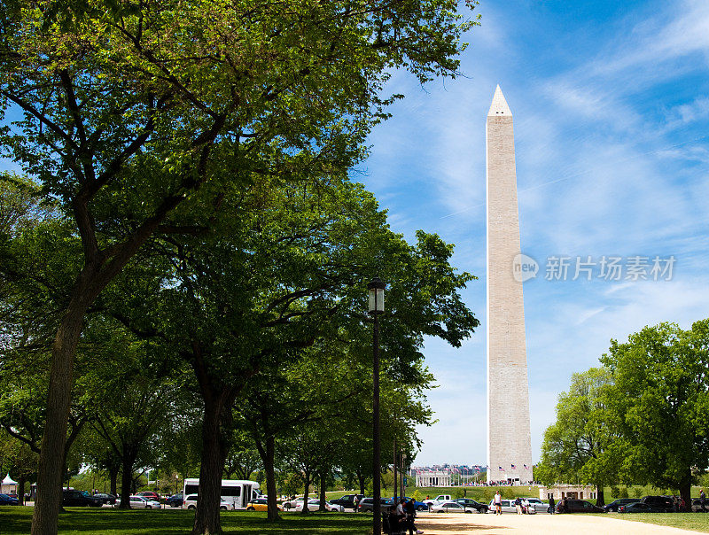 华盛顿纪念碑旁的国家广场上的小路和树木