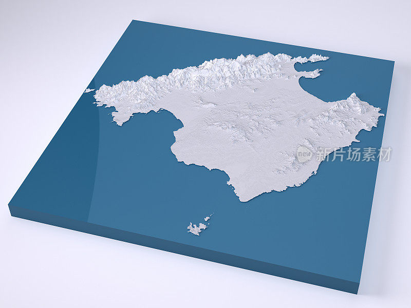 马略卡岛3D模型地形图白色