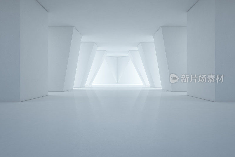 现代室内设计的展厅，空地板和白色的墙壁背景