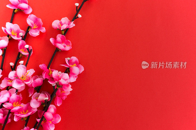 中国新年背景，梅花红背景。
