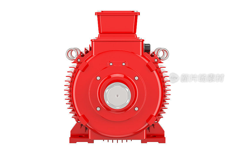 红色工业电机特写，3D渲染孤立在白色背景