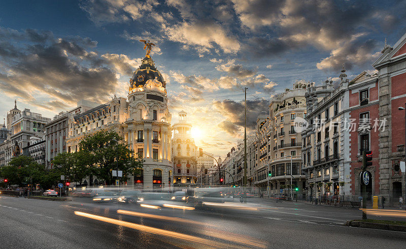 西班牙马德里的格兰维亚购物街