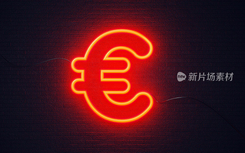 黑色墙壁上的欧元符号形霓虹灯-货币交换概念