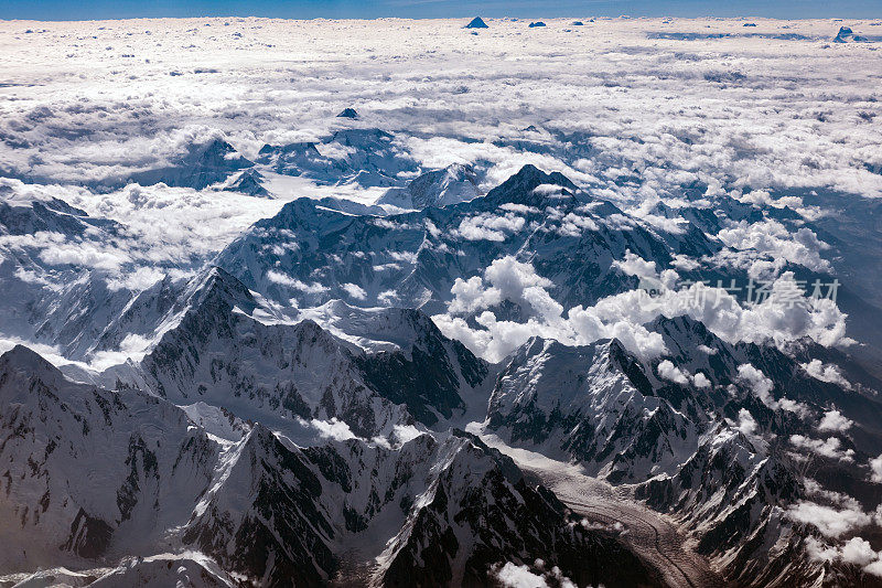 鸟瞰图巴基斯坦山脉，K2，巴基斯坦，喜马拉雅山，中亚