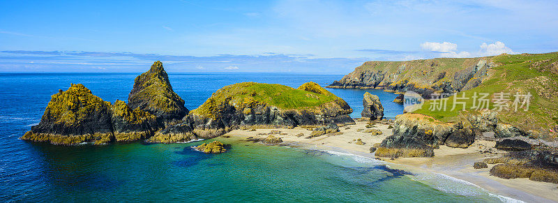 金纳斯湾和海滩附近的蜥蜴半岛，康沃尔，英国的全景