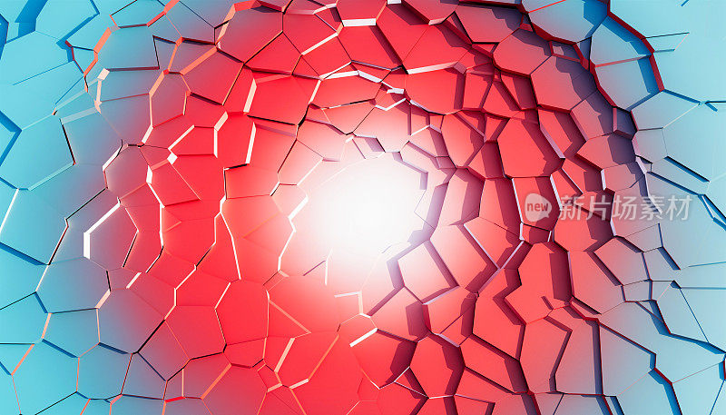 Voronoi断裂效果，地板，被摧毁的地板，大灾难，小行星撞击地面，背景。地震。