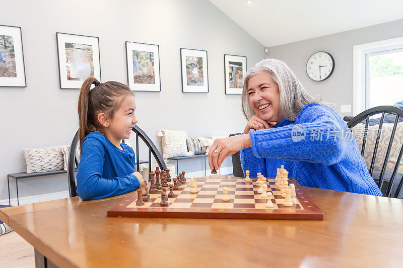 奶奶和她的孙女下棋