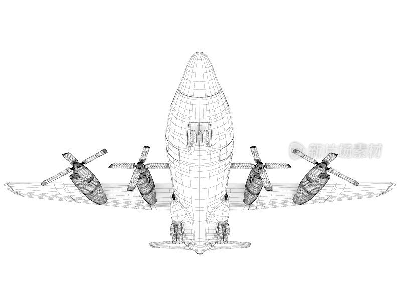 货物军事运输飞机洛克希德C-130大力神3D草图架构