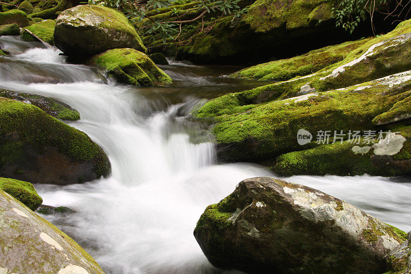 绿苔山溪流水烟山田纳西州