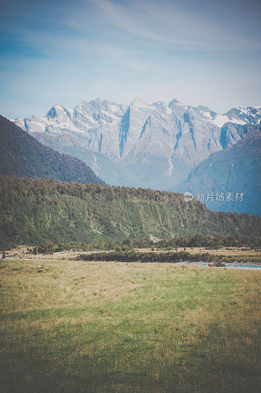 新西兰，南岛景观全景，Whataroa地区