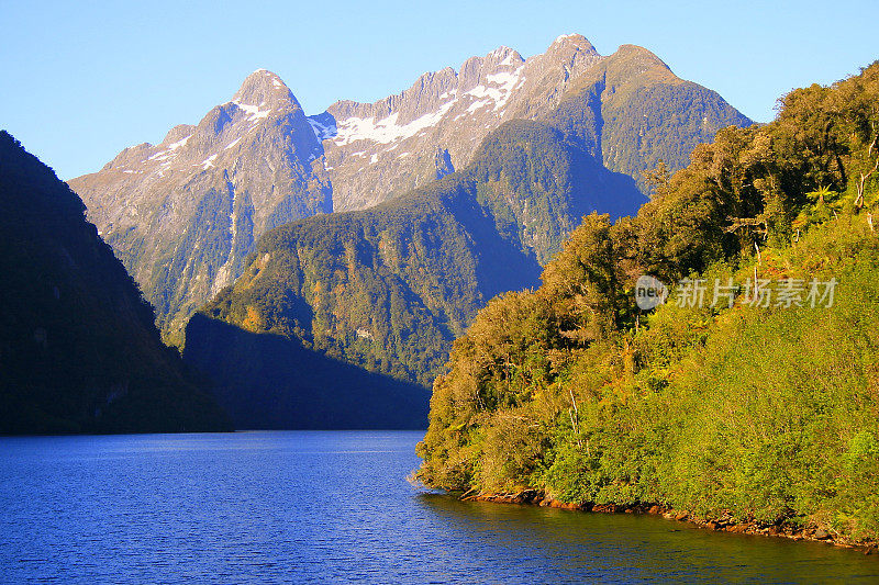 雄伟的疑声峡湾，田园诗般的峡湾景观，新西兰南部全景