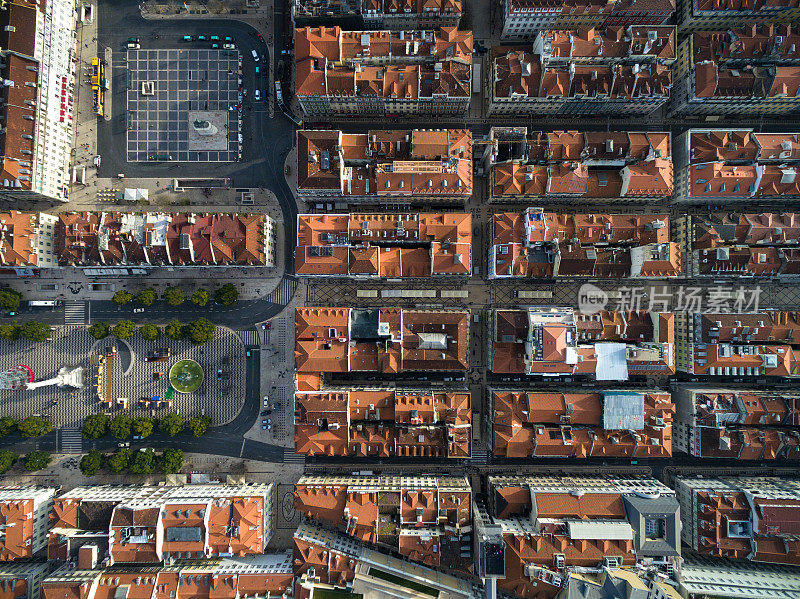 葡萄牙里斯本Rossio广场顶视图