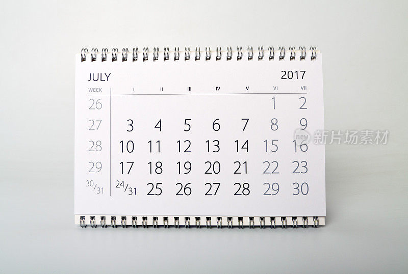 7月。日历表。2007年的日历。