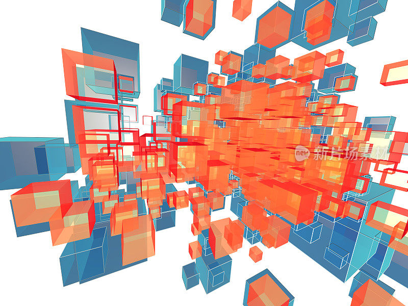 抽象的立体空间，在纳米技术、科学和工程隐喻中的三维插图