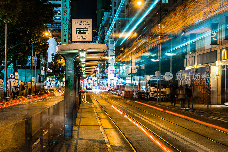 湾仔区的夜景街景。香港