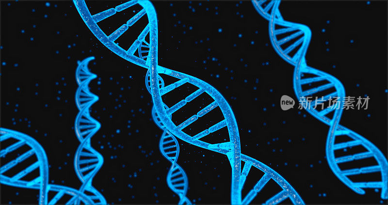 蓝色DNA结构和细胞在人类DNA系统的3D插图