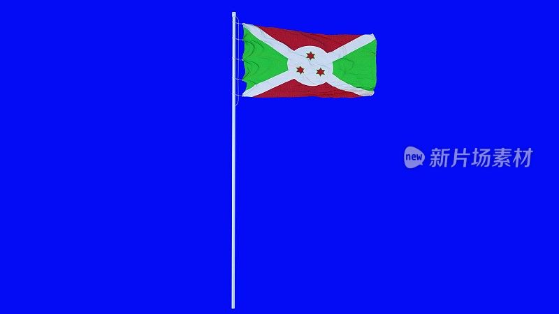 布隆迪国旗迎风飘扬在蓝屏或色度键背景上。三维渲染