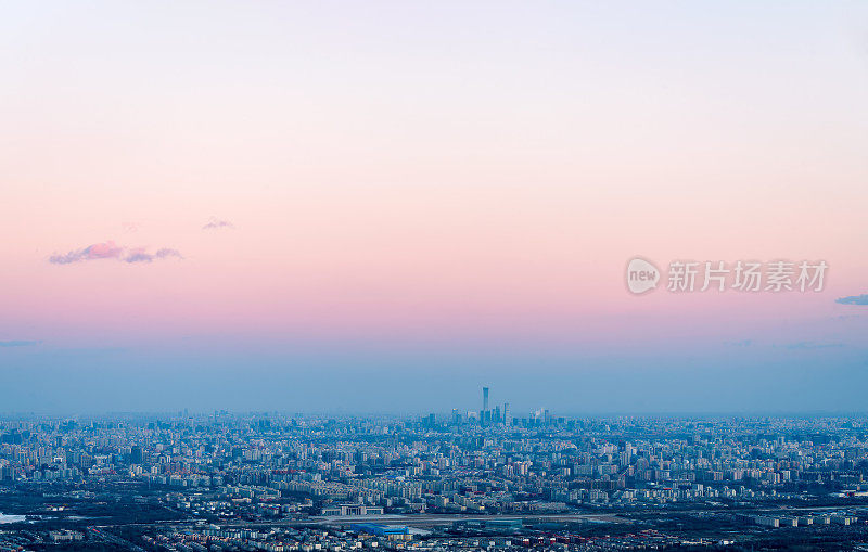 全景的北京与金星带，中国，夜晚天际线