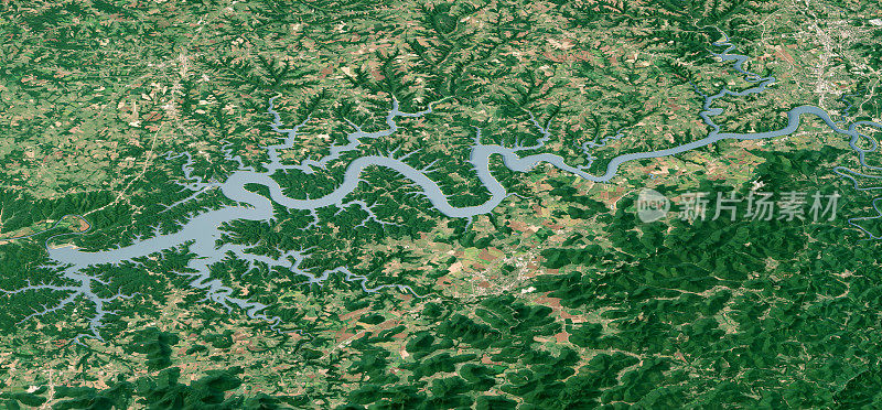 坎伯兰湖卫星图像航拍3D视图
