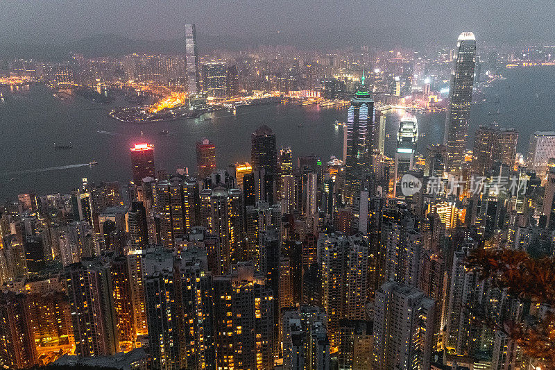 香港城市夜景鸟瞰图