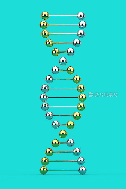 科学的概念。金属DNA分子螺旋。3d渲染