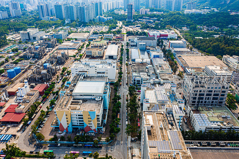 香港大埔工业区的无人机照片