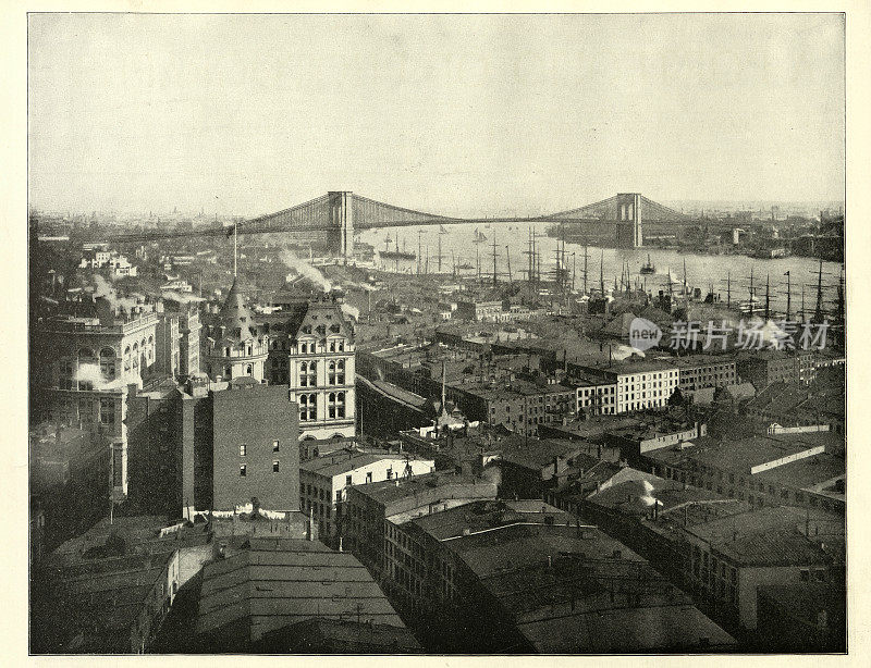 纽约和布鲁克林大桥的复古照片，1890年代