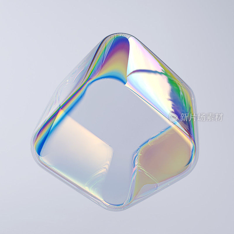 彩色三维造型立方体全息渐变，几何艺术海报模板，分散效果玻璃三维渲染
