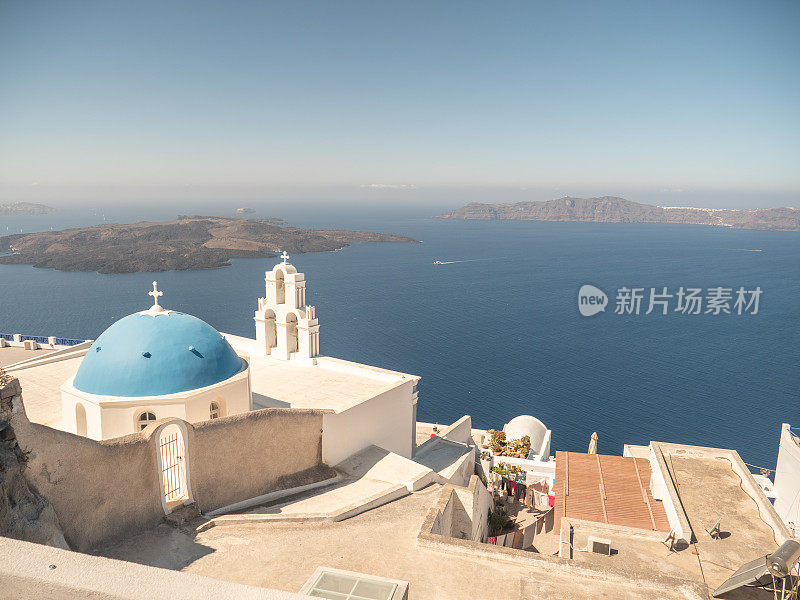 Fira城市景观和海景，希腊