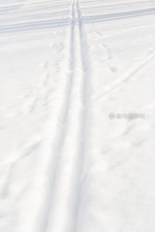 冬季雪地里的越野滑雪轨迹