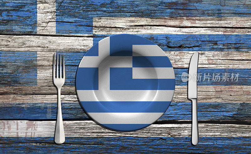 希腊国旗和食物概念