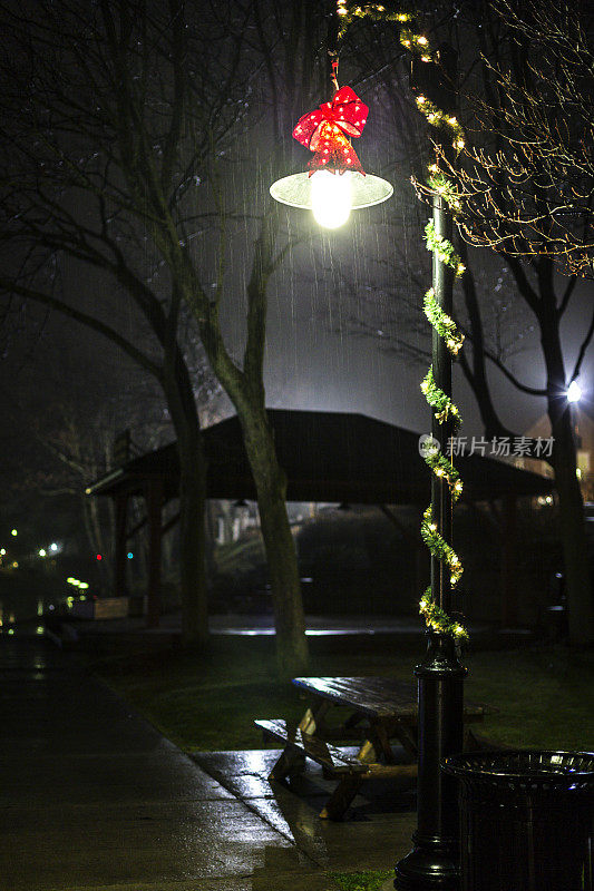 下雨野餐桌-圣诞装饰街灯，匹兹堡，纽约