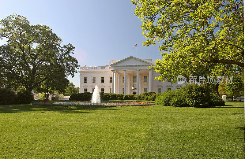 白宫在华盛顿一个美丽的春日