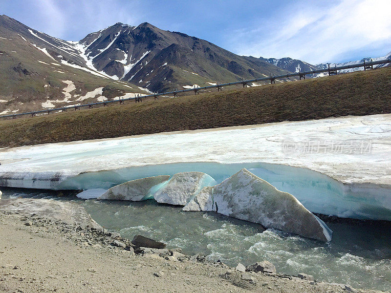 阿拉斯加输油管道和布鲁克斯山脉的雪