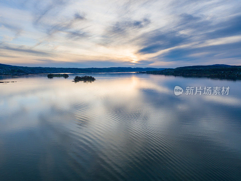 空中风景苏黎世湖在日落