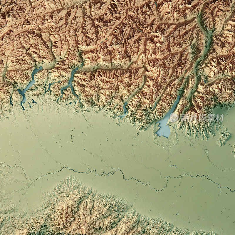 伦巴迪亚州意大利3D渲染地形图