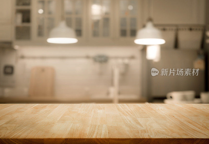 木质桌面模糊厨房墙壁房间背景