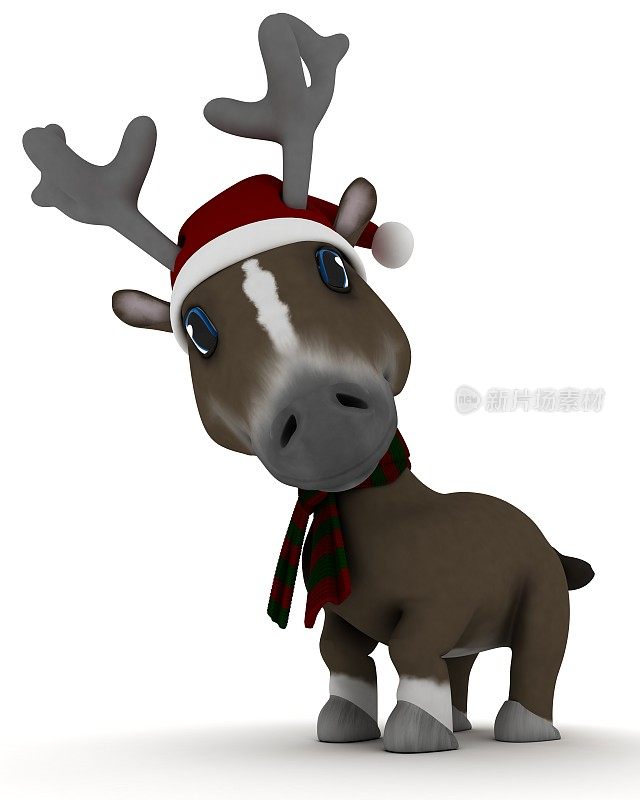 圣诞驯鹿戴着圣诞帽